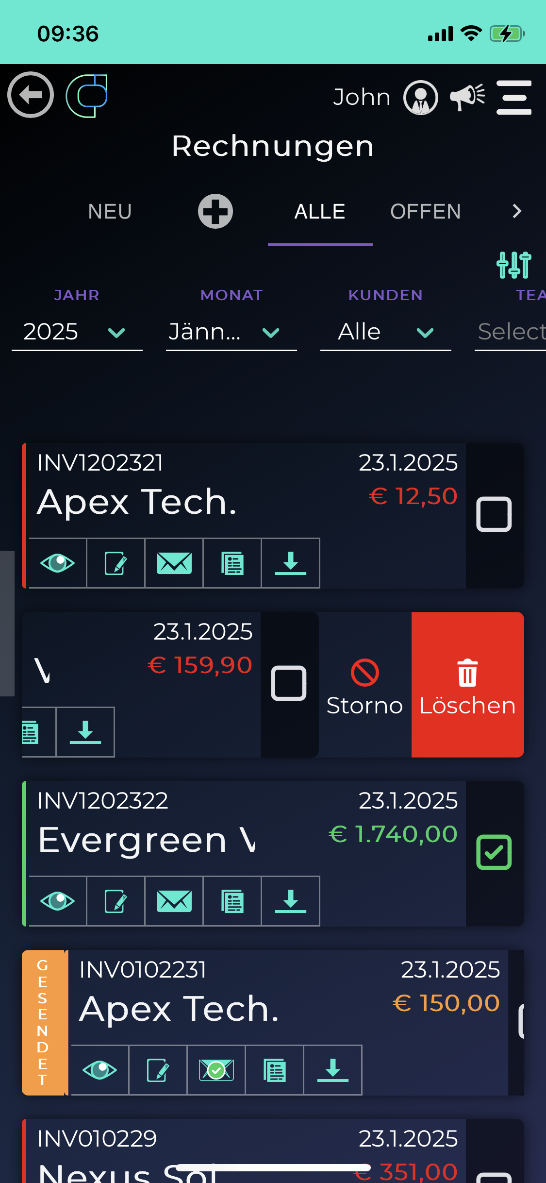 Verwaldo smartphone screen for invoice creation
