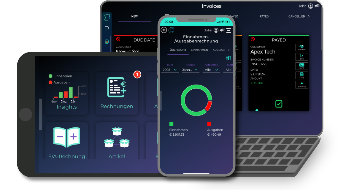 Verwaldo dashboard with customers, revenue and tasks